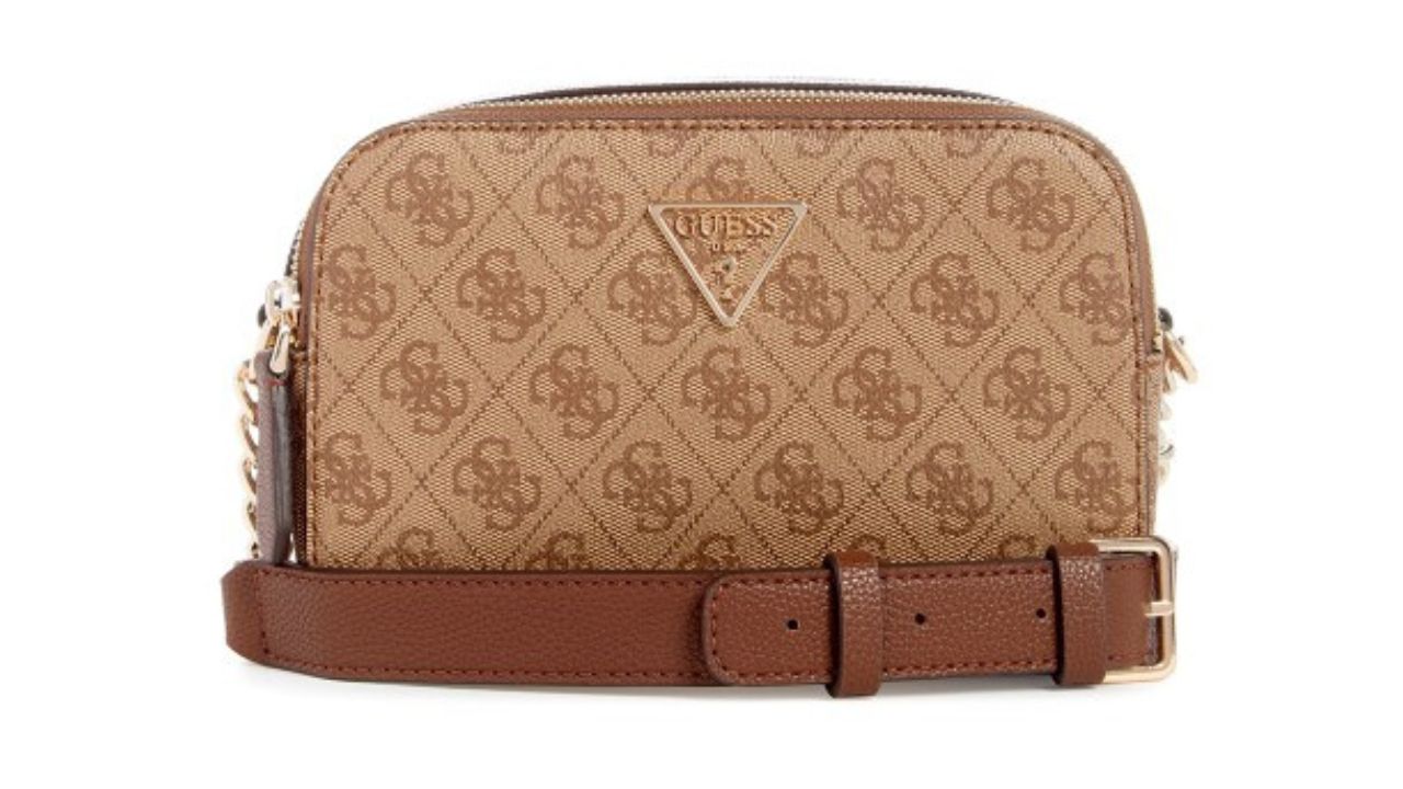 GUESS Women Floral PU Half Moon Sling Bag with Cut Work