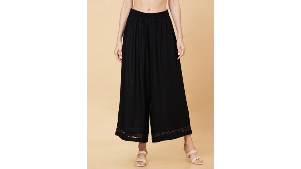 Globus Floral Lace Hem Design Wide Leg Ethnic Palazzos