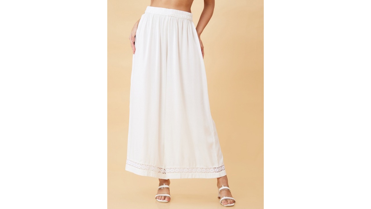 Globus Women Floral Lace Hem Flared Ethnic Palazzos