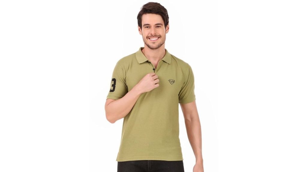 Greylongg Men Solid Green Cotton Regular Fit Polo T-shirt