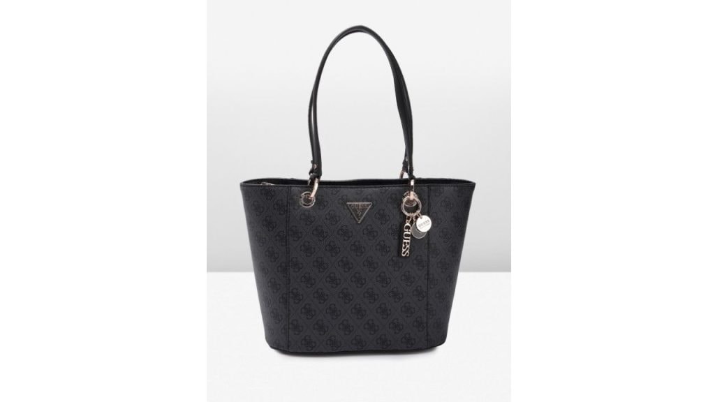 Guess Brand Logo Printed Structured Shoulder Bag