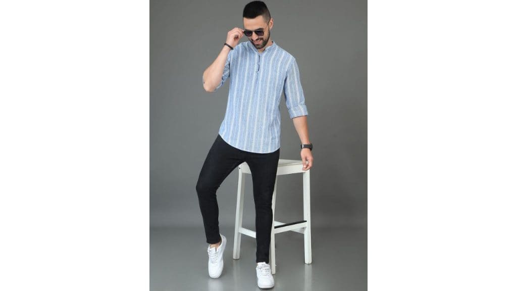 HERE&NOW Blue & White Striped Short Kurta