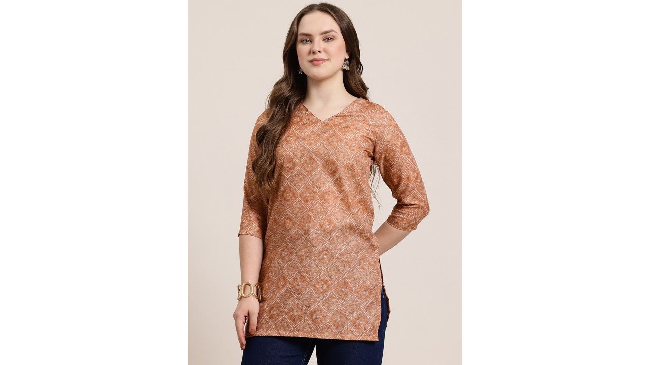 HERE&NOW Ethnic Motifs Printed V-Neck Kurti