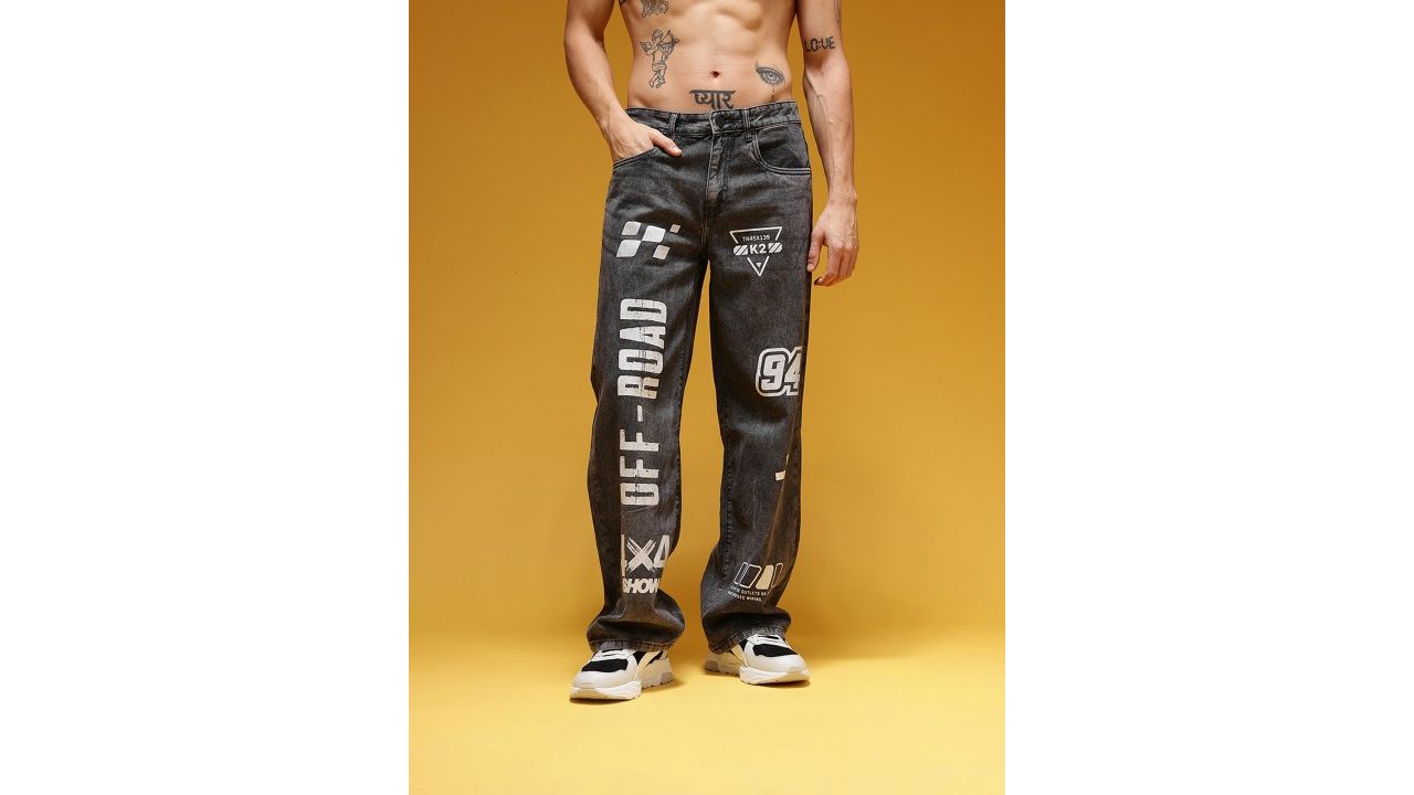 HERE&NOW Men Baggy Fit Pure Cotton Light Fade Printed Jeans