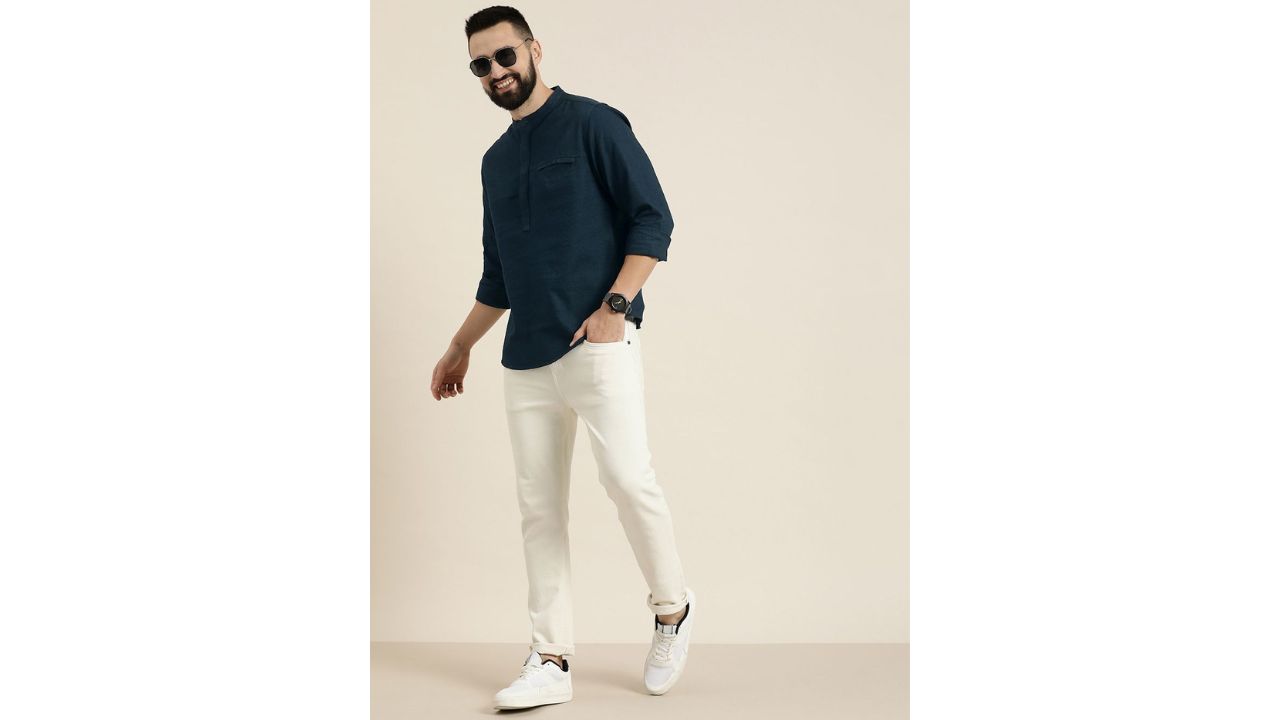 HERE&NOW Men Solid Cotton Short Kurta