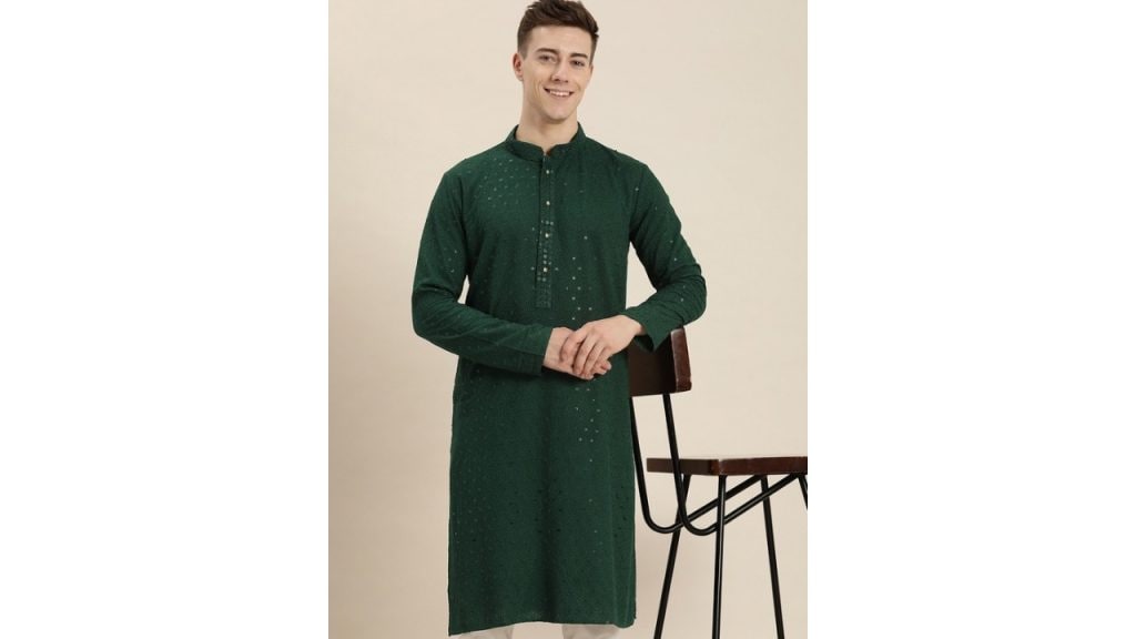 HERE&NOWMen Ethnic Motifs Embroidered Chikankari Kurta