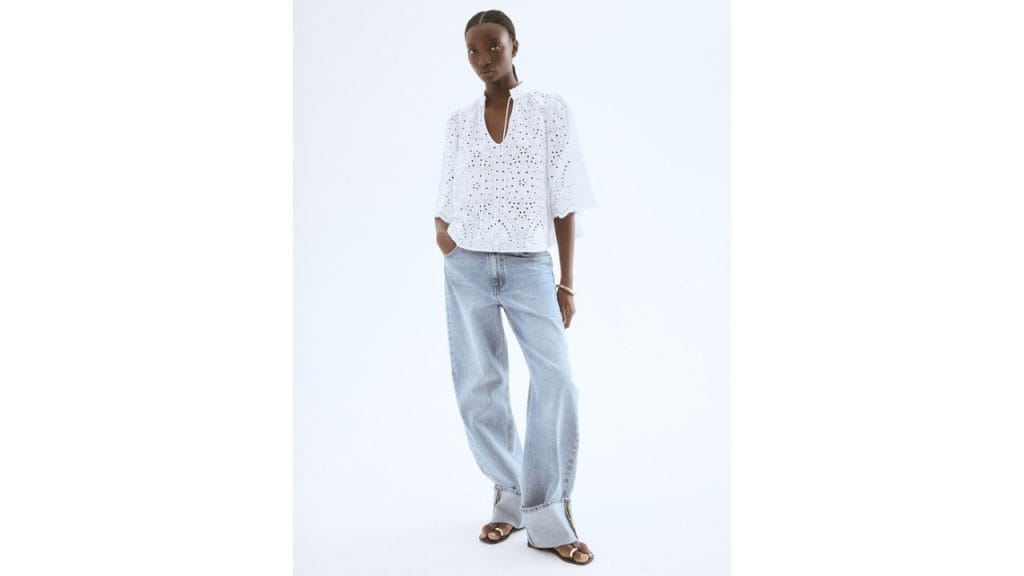 H&M Women Broderie Anglaise Blouse 1282574001-White