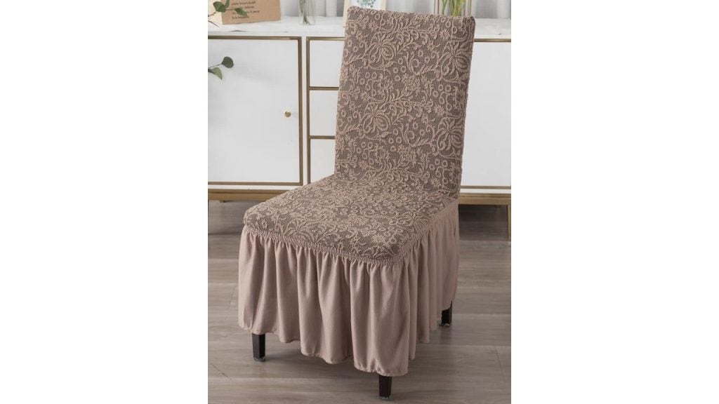 HOKIPO Taupe Brown 2 Pieces Embroidered Frill Chair Covers