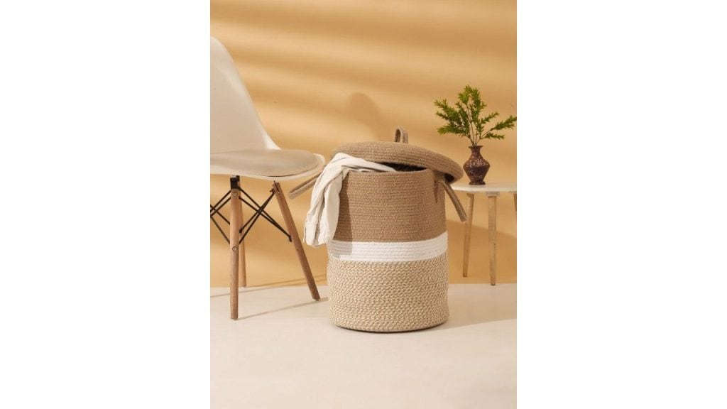 HOSTA HOMES Brown & Beige Woven Design Laundry Bag