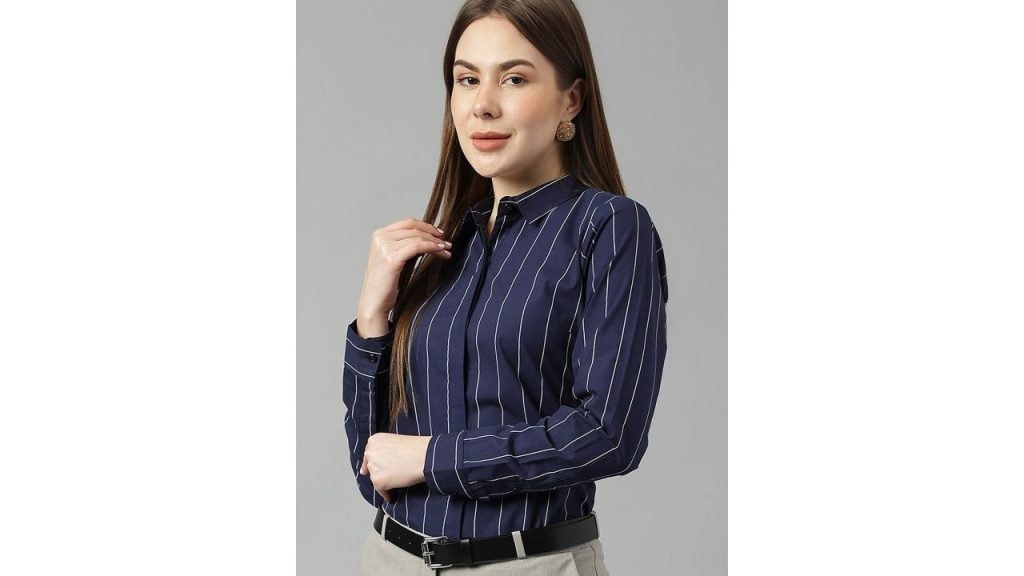 Hancock Sharp Slim Fit Vertical Striped Cotton Formal Shirt