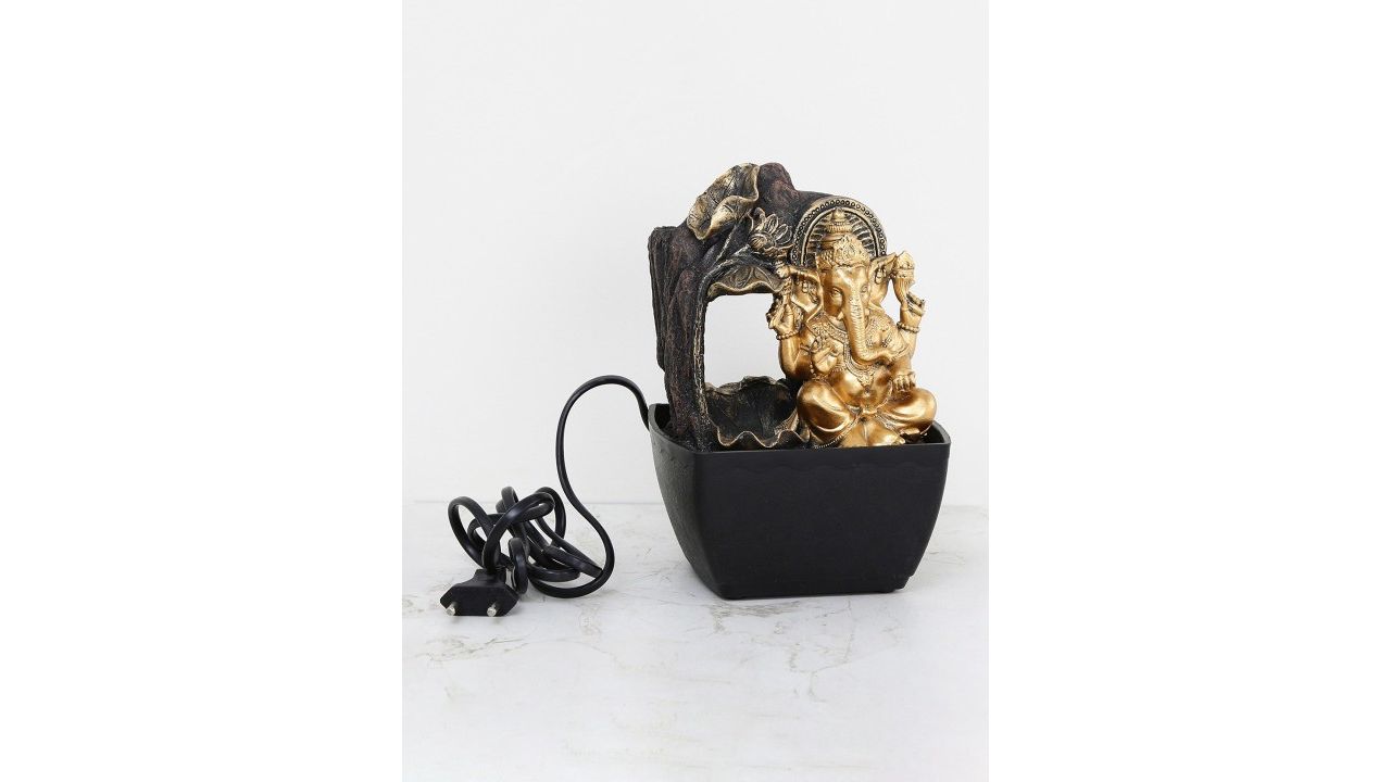 Home Centre Black & Gold-Toned Ganesha Figurine Fountain