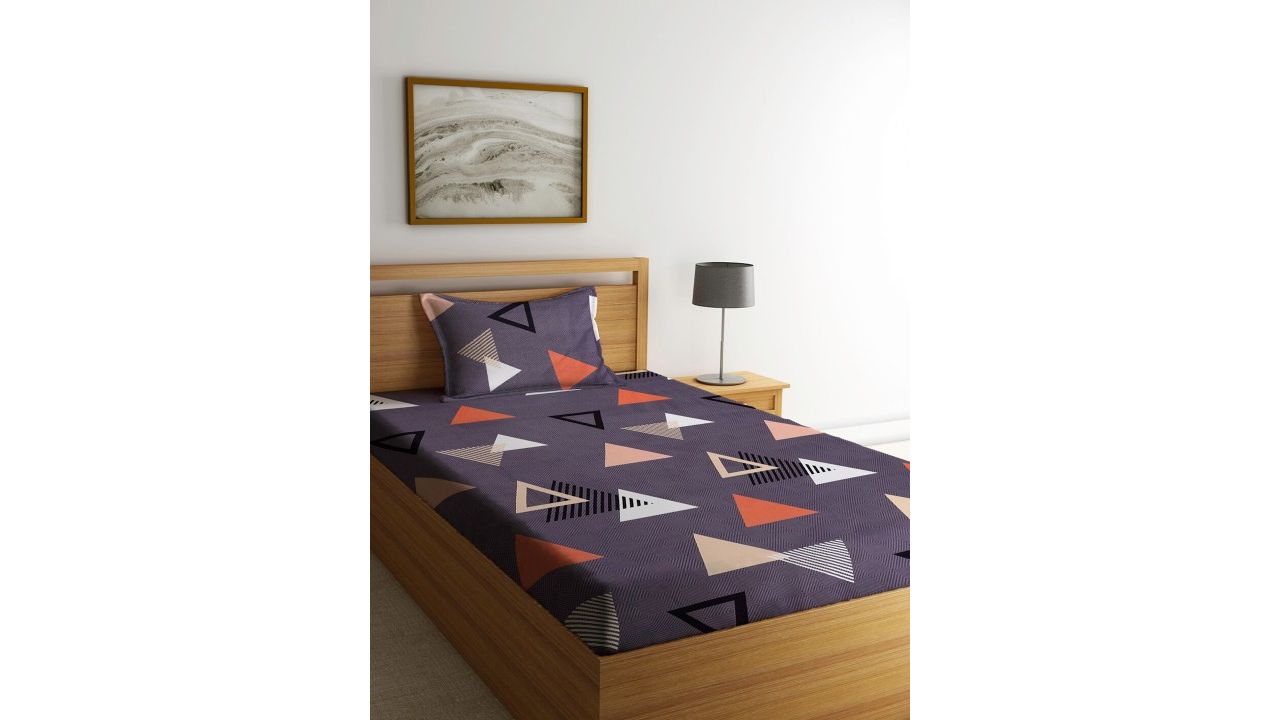 Home Sizzler Grey & White Geometric 144TC Single 1 Bedsheet with 1 Pillow Cover