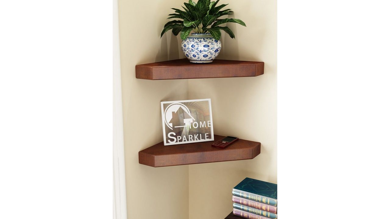 Home Sparkle Set of 2 Brown Corner Wall Shelves