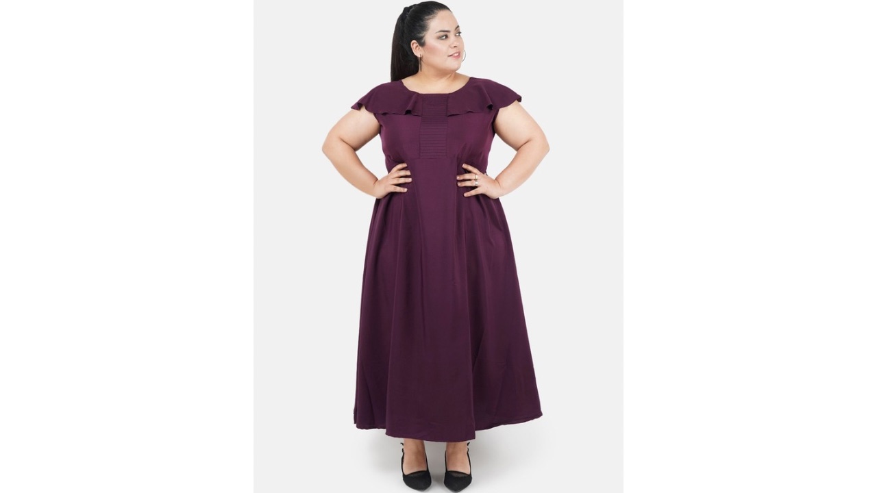 Indietoga Women Purple Solid Plus Size Maxi Dress