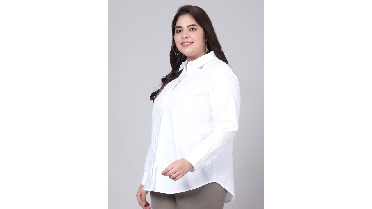 Indietoga Women White Classic Cotton Plus Size Slim Fit Formal Shirt