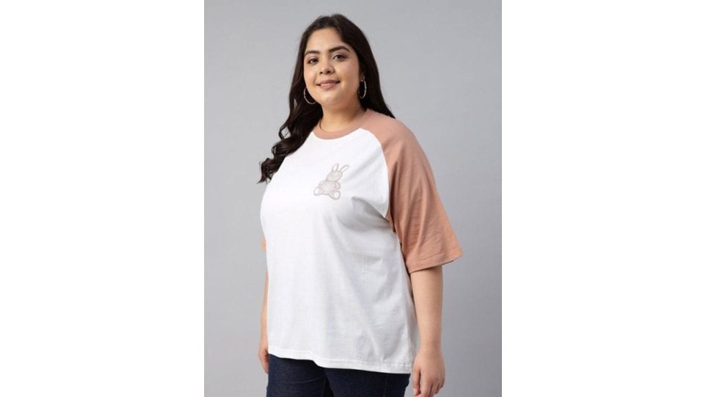 JUNEBERRY Women Printed Round Neck Pure Cotton Plus Size T-shirt