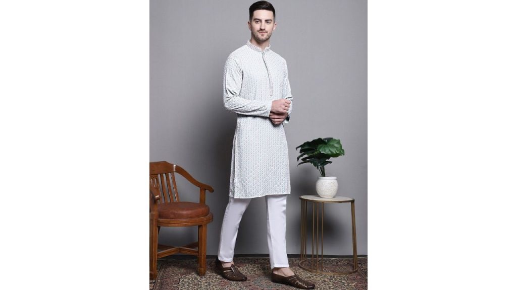 Jompers Floral Embroidered Thread Work Sequinned Pure Cotton Kurta