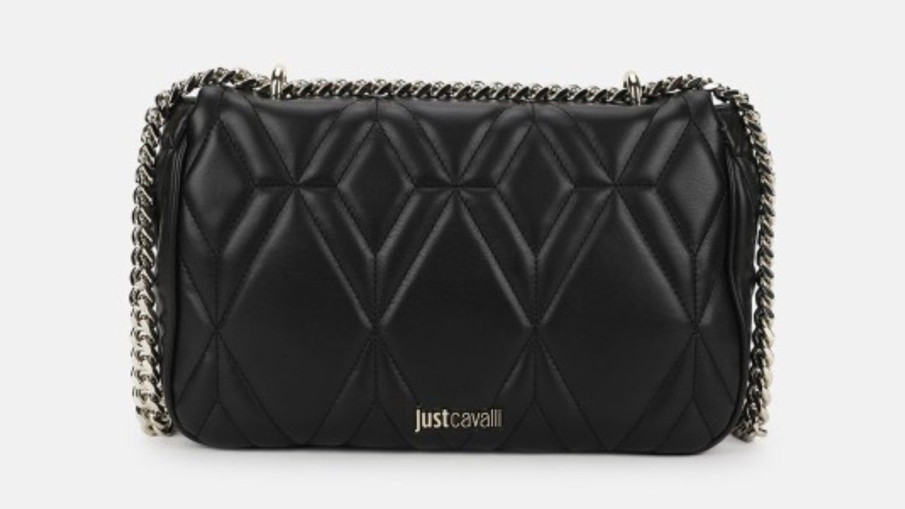 Just Cavalli Geometric Textured Quilted Detailed Structured Sling Bag
