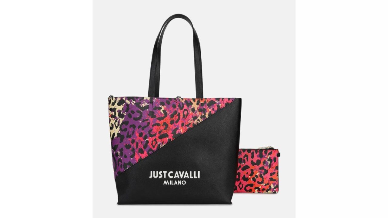 Just Cavalli Women Colourblocked Shopper Tote Bag With Pouch