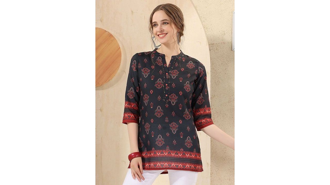 KALINI Women Ethnic Motifs Printed Mandarin Collar Kurti
