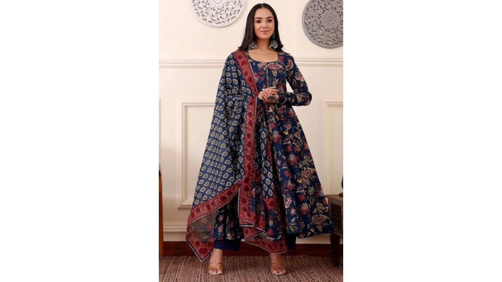 KALINIFloral Printed Anarkali Kurta With Trousers And Dupatta