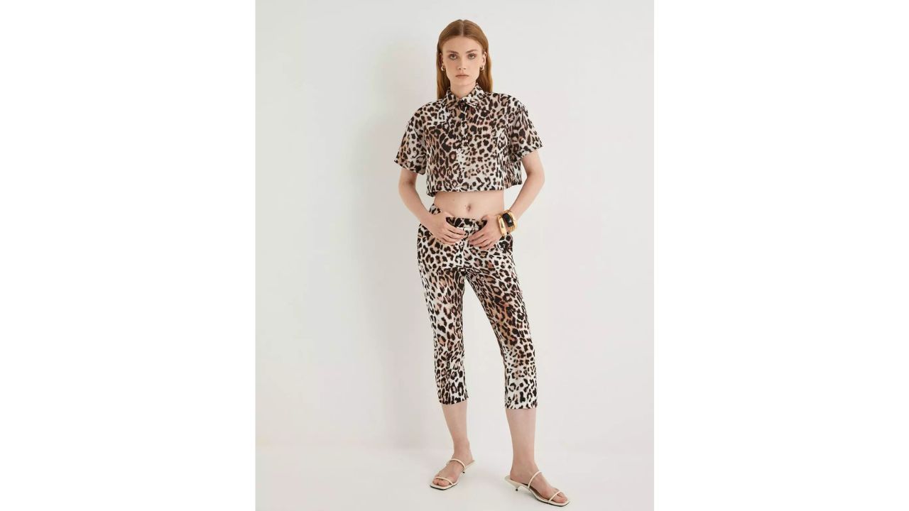 KOTON Leopard Capri Pants High Waist
