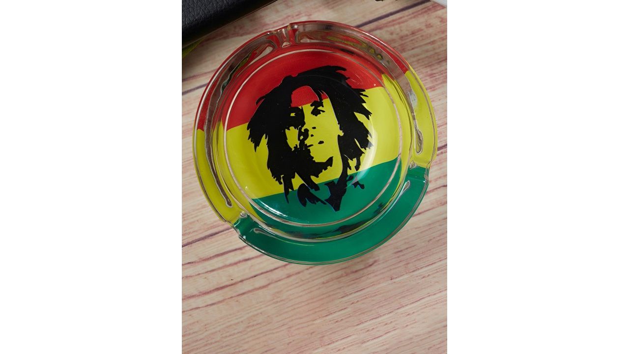 Kookee Yellow & Green Printed Glass Round Ashtray Bar Accessories