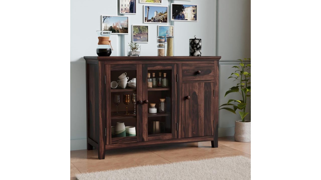 Krishna Wood Decor Solid Sheesham Wood Kitchen Crockery Cabinet