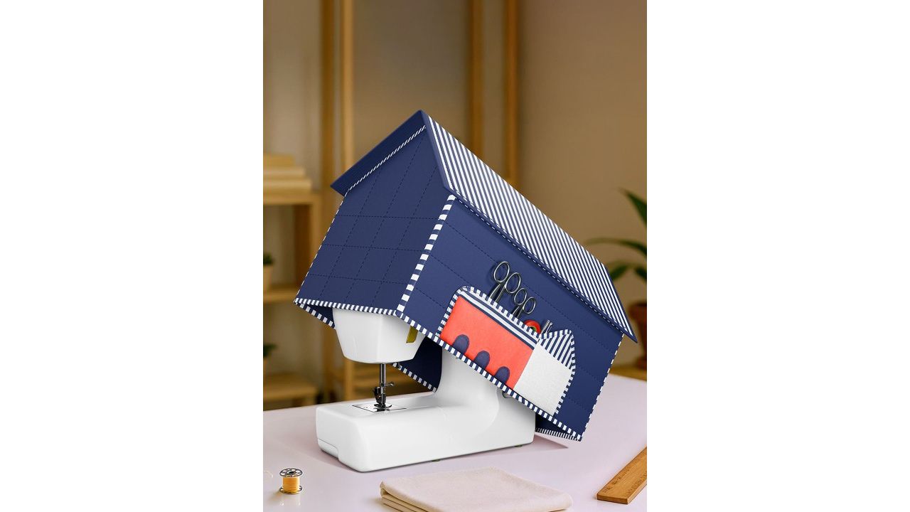Kuber Industries Blue Printed Sewing Machine Cover With Storage Pocket