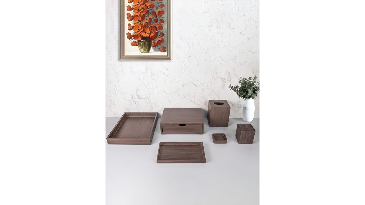 Kuber Industries Brown 6 piece Solid Resin Soap Dispenser