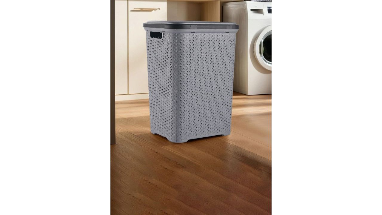 Kuber Industries Grey & Black Textured Laundry Basket