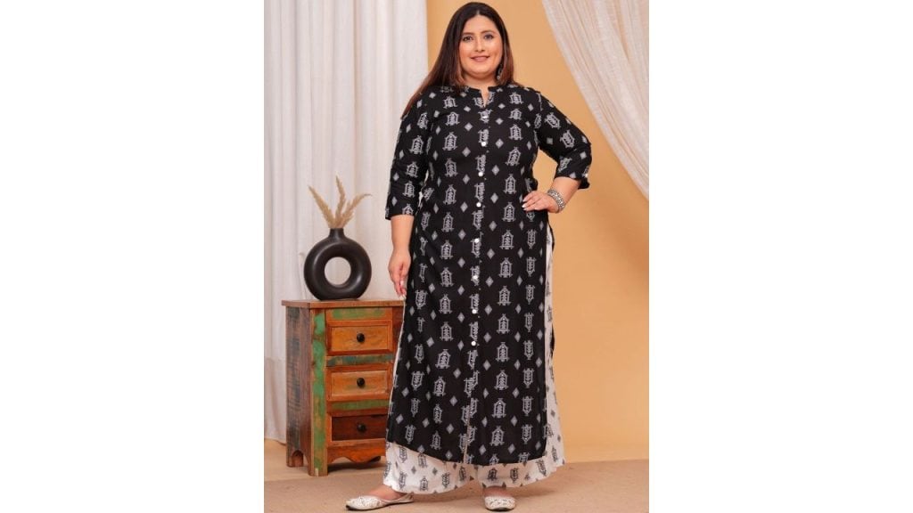 LABULY Plus Size Floral Printed Straight Kurta With Palazzos