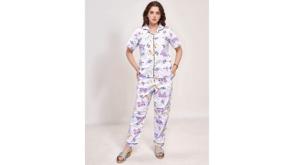 LEBEAUTI Women Conversational Printed Pure Cotton Night Suit
