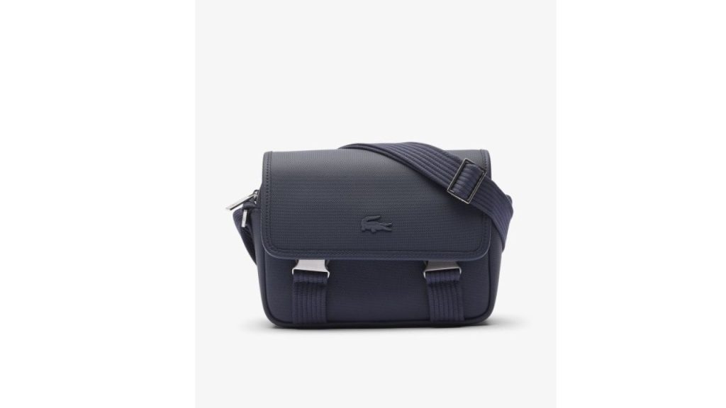 Lacoste Printed Structured Shoulder Bag with Applique (Blue)