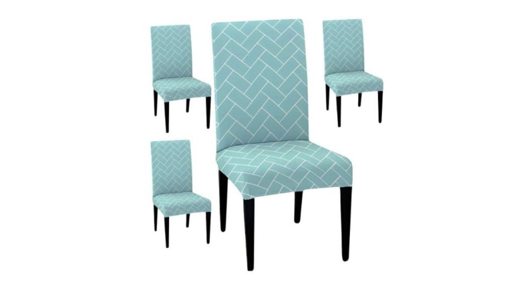 Lazi 200 GSM 4 Piece Pastal Green Brick Printed Stretchable Dining Chair Cover