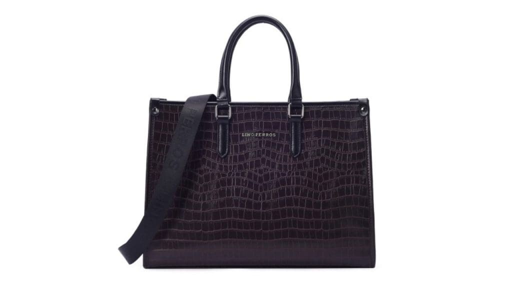 Lino Perros Croc-Textured Structured Handheld Bag