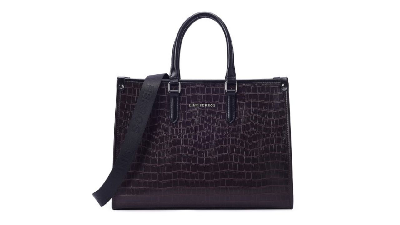 Lino Perros Croc-Textured Structured Handheld Bag