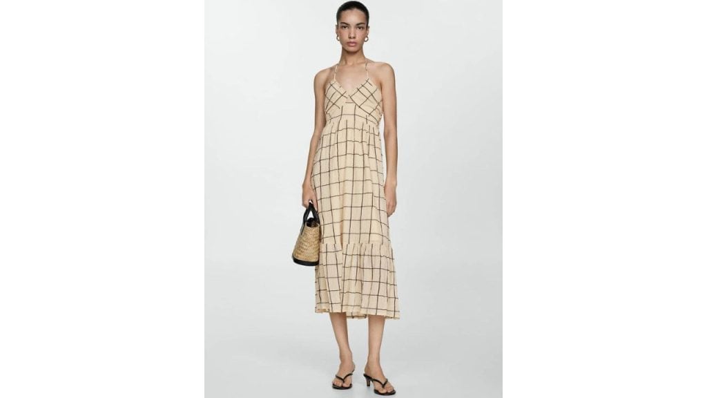 MANGO Checked Halter Neck A-Line Dress