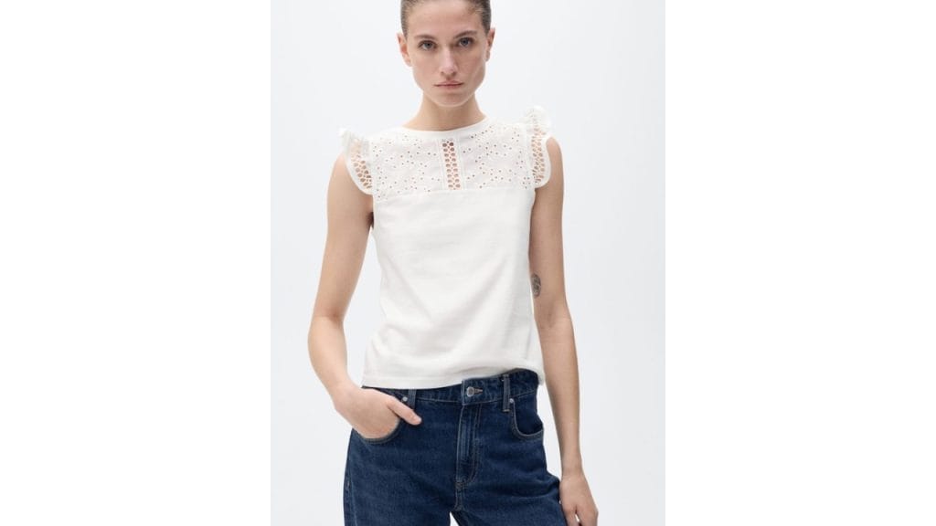 MANGO Cotton Schiffli Top