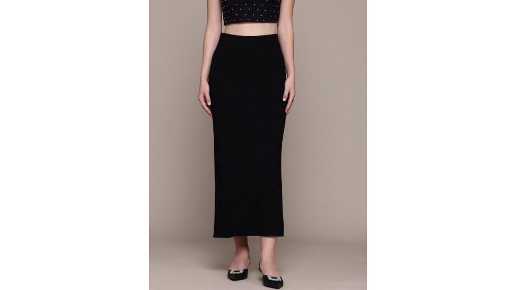 MANGO Knitted High-Rise Maxi Pencil Skirt with Back Slit