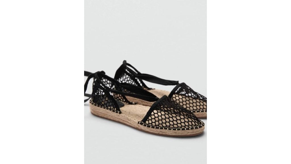 MANGO Women Woven Design Mid-Top Lace-Up Ballerinas