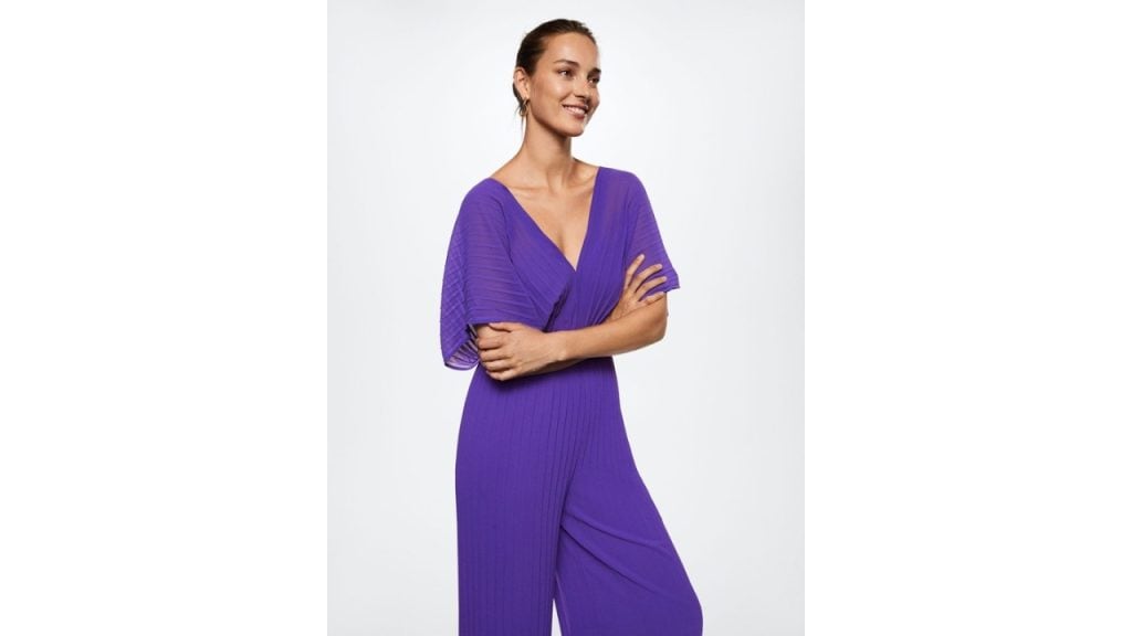 MANGOPurple Sustainable Accordion Pleated Flared Jumpsuit