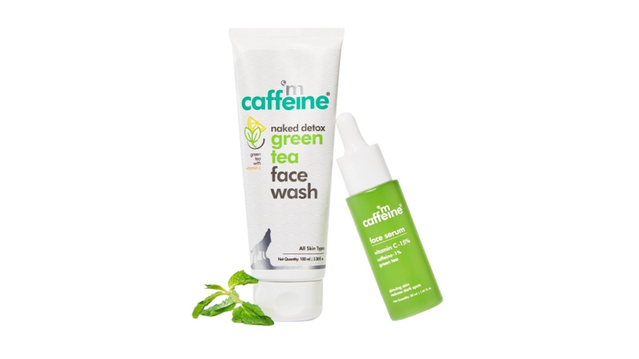 MCaffeine Set Of Green Tea Face Wash 100ml & 15% Vitamin C Face Serum 30ml
