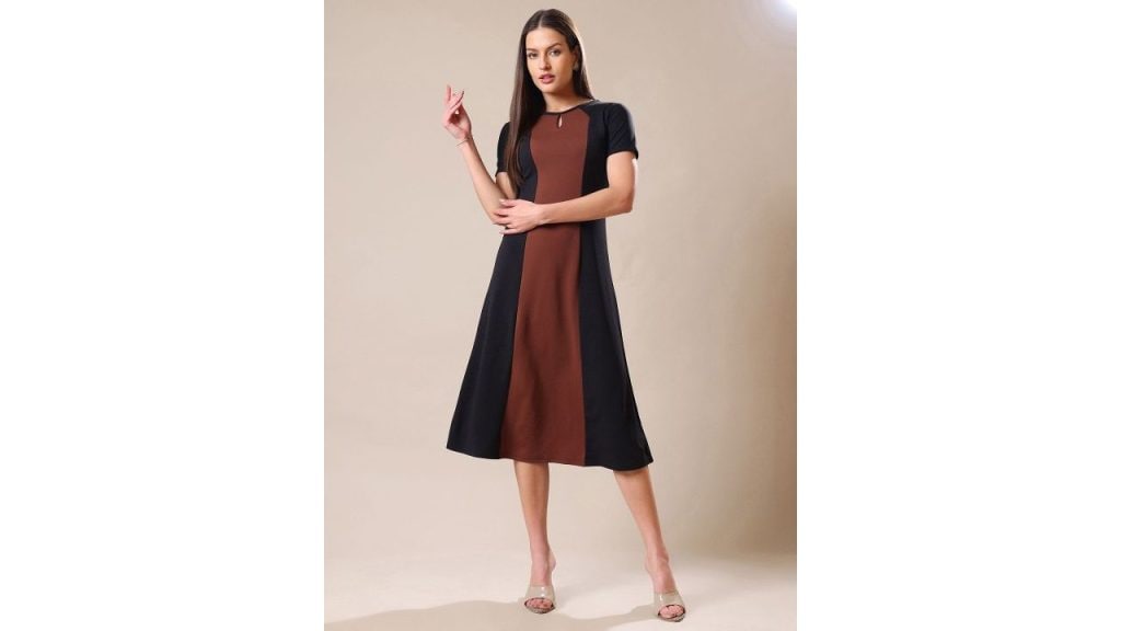 MILOST Women Colourblocked A-Line Midi Dress