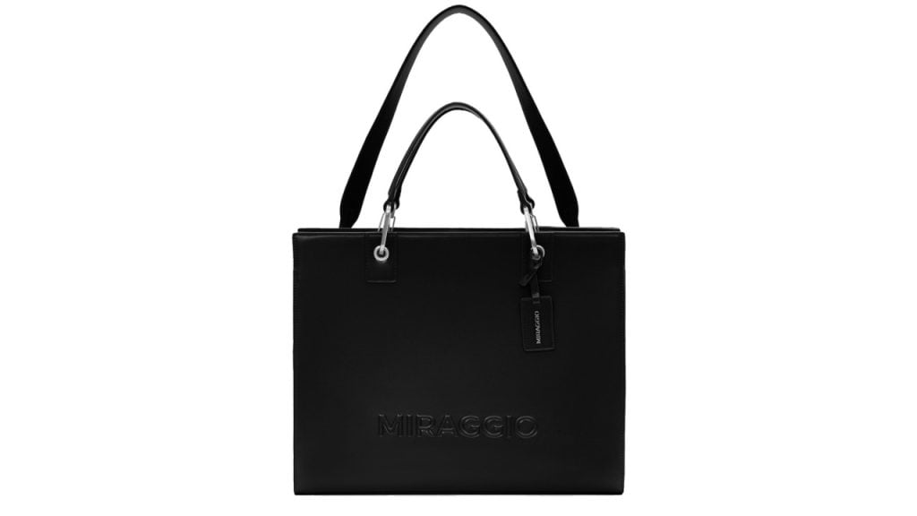 MIRAGGIOAce Black Structured Tote Bag with Detachable Shoulder Strap