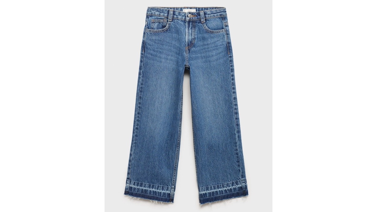 Mango Kids Girls Light Fade Pure Cotton Wide Leg Jeans