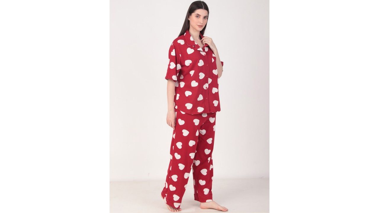 Masha Conversational Printed Lapel Collar Neck Night Suit