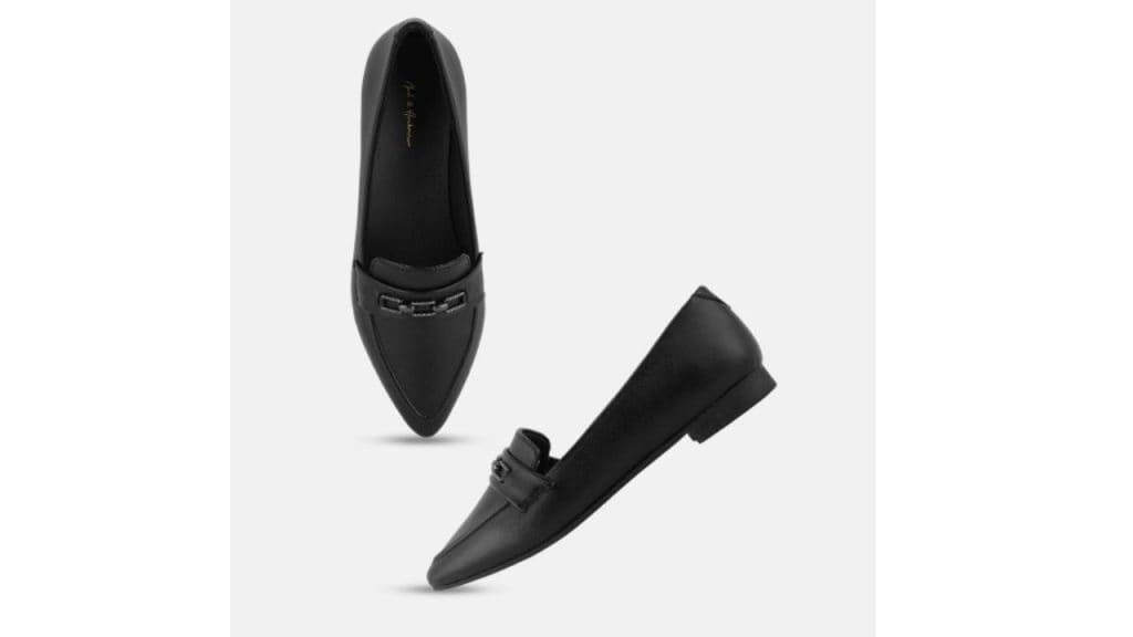 Mast & Harbour Pointed Toe Textured Embellished Detail Ballerinas