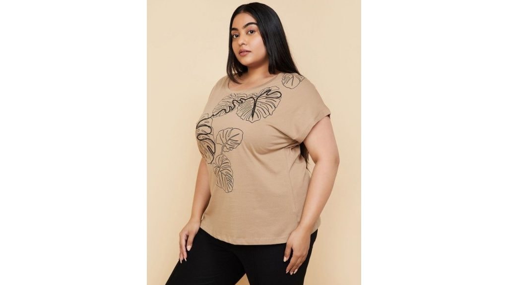 Max Women Plus Size Graphic Printed Round Neck Cotton T-shirt