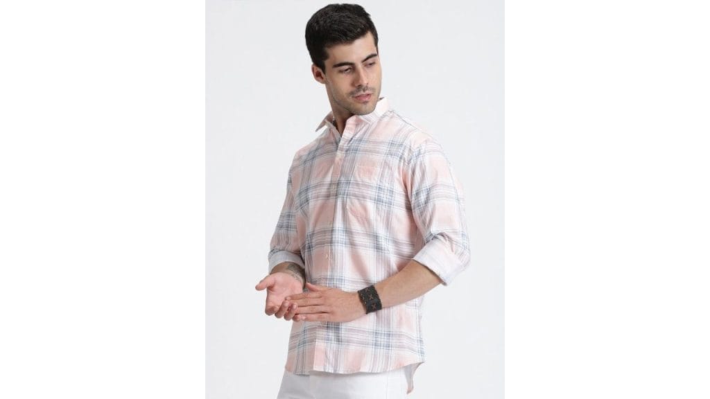 Mischief Monkey Premium Tailored Fit Tartan Checked Casual Cotton Shirt